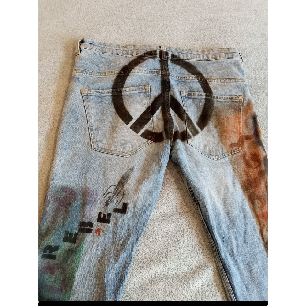 Womens Farrell Slim Tapered Fit Denim Blue Jeans Peace Sign Rocket Egypt 32x32